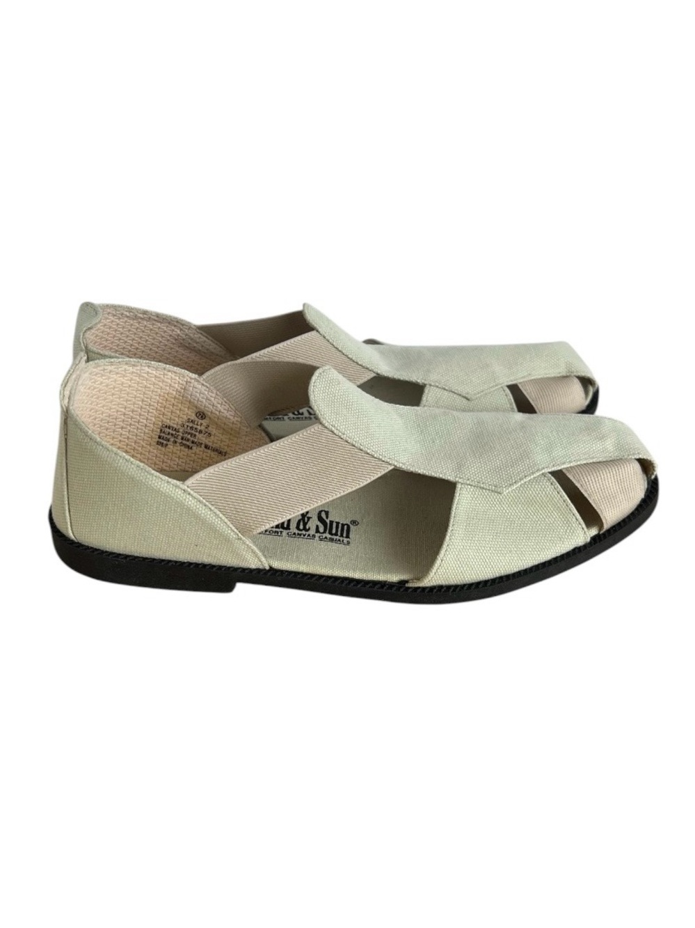 Sand & Sun Vintage Fisherman Sandals Two Tone Beige Canvas Women’s 7.5
